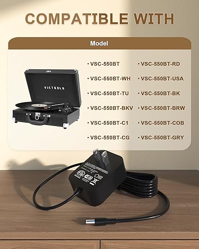 Miniatura 4 de Cable de alimentación Victrola de repuesto para FJ-SW0501500DU Vintage de 3 velocidades 5V CC compatible con cable de alimentación victrola