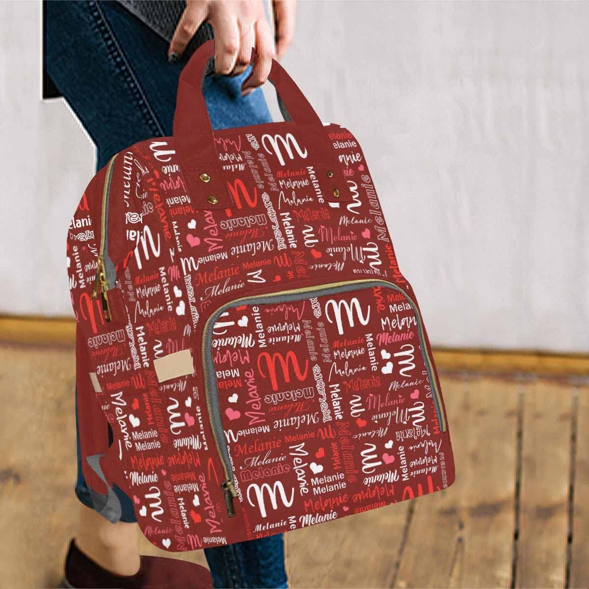 Artsadd Custom Monogram Baby Backpack Gifts for Mom, Personalized Red Hearts Diaper Backpack with Stroller Straps Large Capacity Nappy Bag for Baby Shower