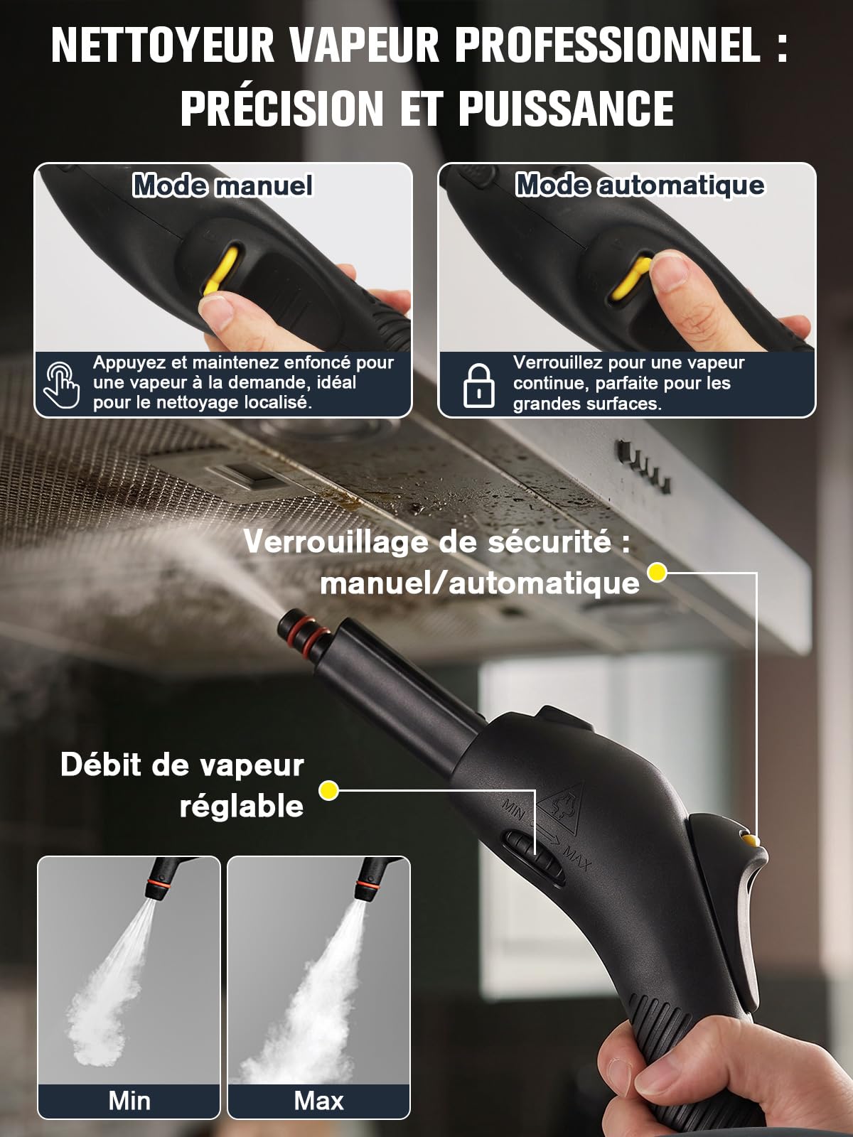Waitbird Nettoyeur Vapeur Portable, Nettoyeur Avec 21 Accessoires | Nettoyage Sans Produits Chimiques Pour Sol, Four, Voiture, Carrelage, Tapis Et Canapé 丨 Pression 4,5 Bars 丨 Vapeur 120°C
