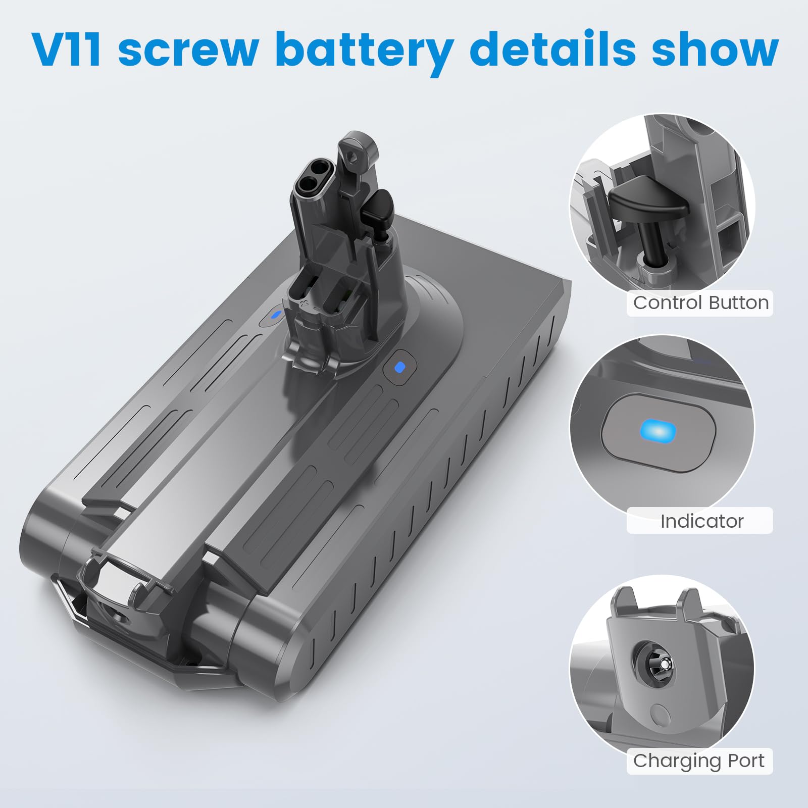 V11 Akku, 25,2 V, 3900 mAh Li-Ionen-Ersatzakku für Dyson V11 (Schraubanschluss) SV14 Absolute Complete Fluffy Akku-Staubsauger mit Abdeckung (Nicht kompatibel mit Druckknopfanschluss)