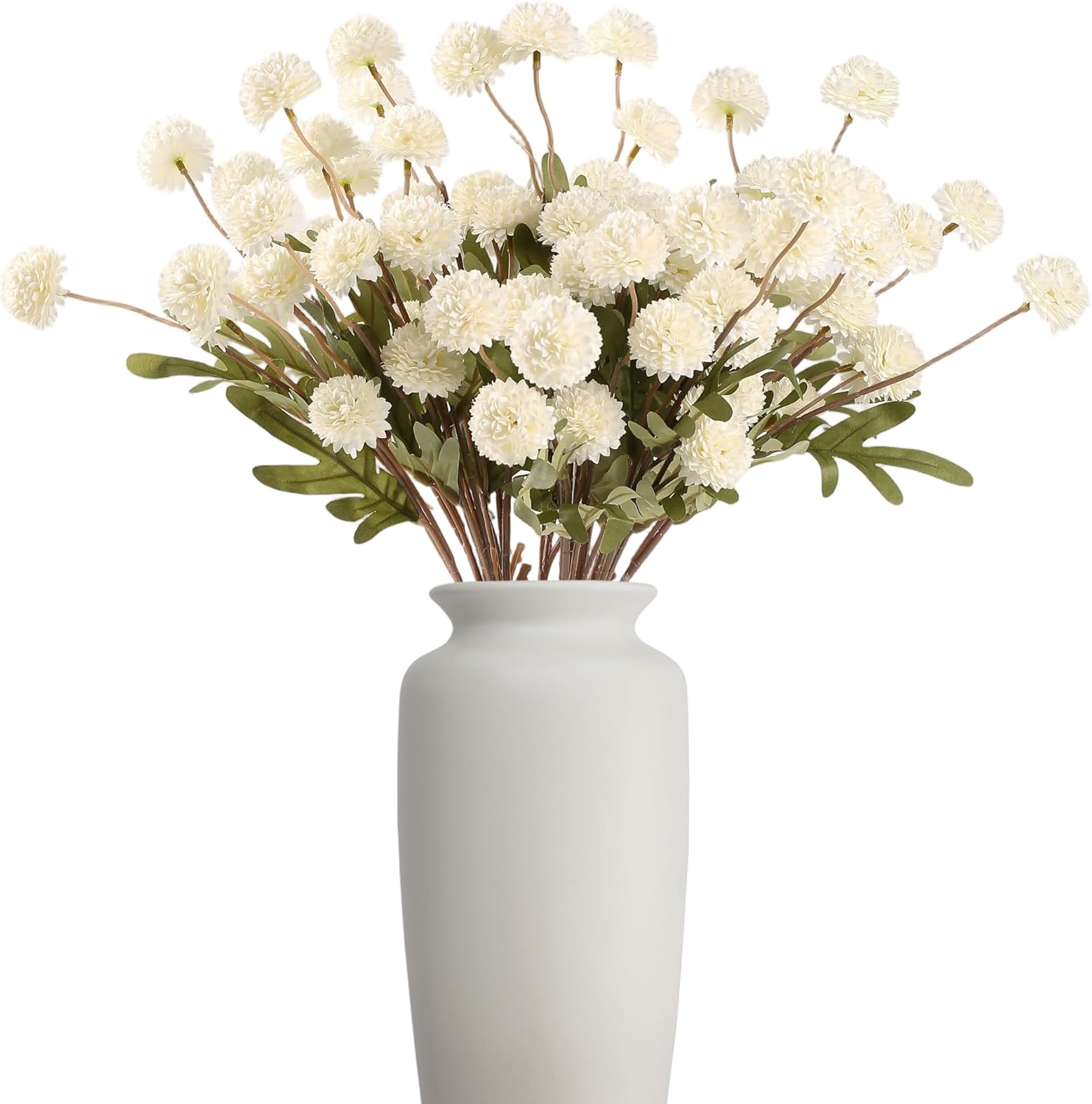 HNVNER 10PCS Artificial Faux Flowers for Vase, Ivory White Mini Fake Mums Flowers Long Stem, Realistic Silk Small Chrysanthemum for DIY Bouquets Wedding Home Table Kitchen Décor