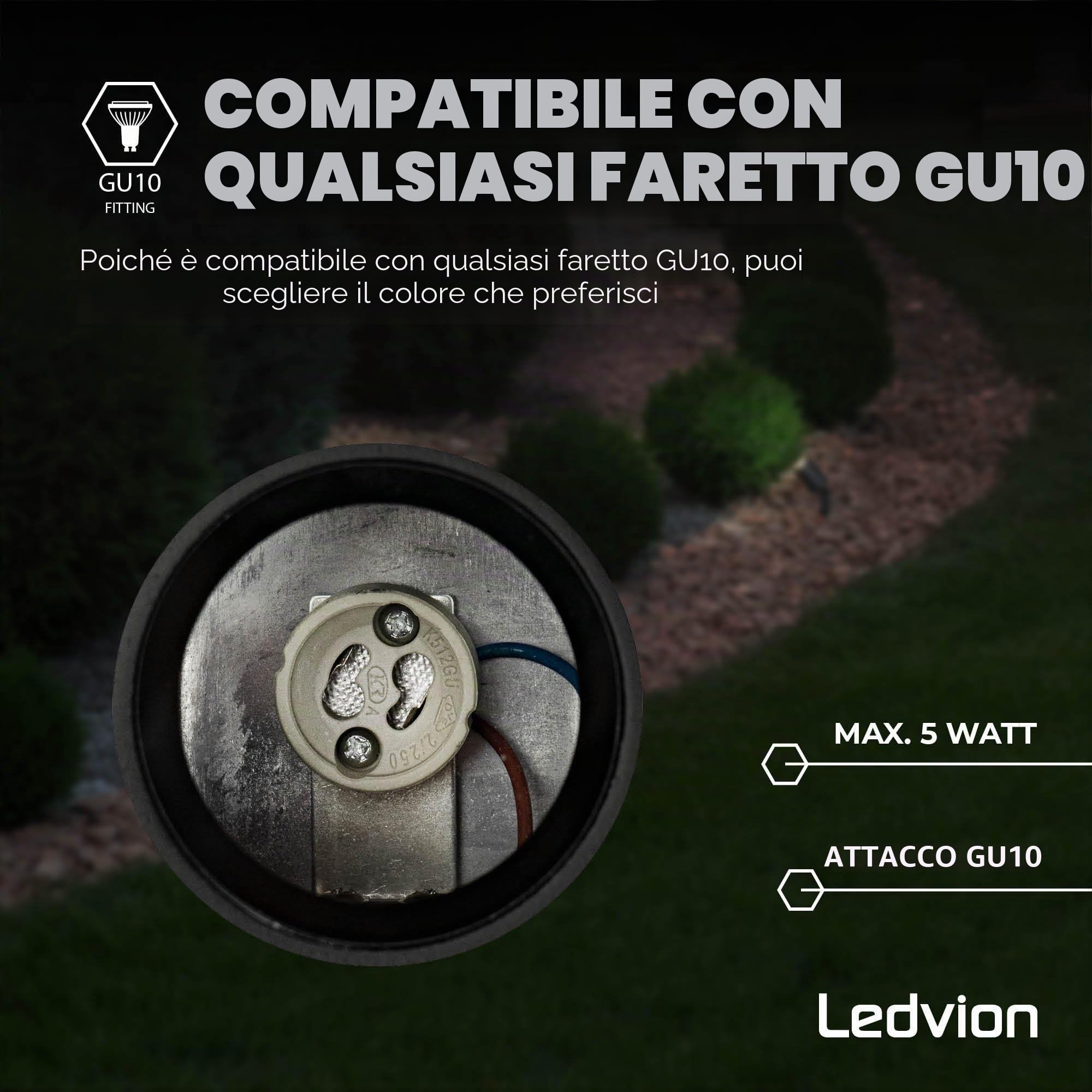 Ledvion 6 pezzi Faretti Esterno Lampade IP65 3W 2700K GU10 picchetto | Per giardino terrazza vialetto aiuole e luce decorativa esterna