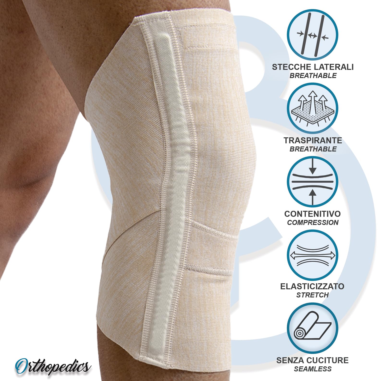 Beman - 353 Meniskus Orthopädische Kniebandage SportKniebandage mit Kreuzbändern, rutschfest, atmungsaktiv, mit seitlichen Schienen, Bandage für Herren Damen (nackt, 2)