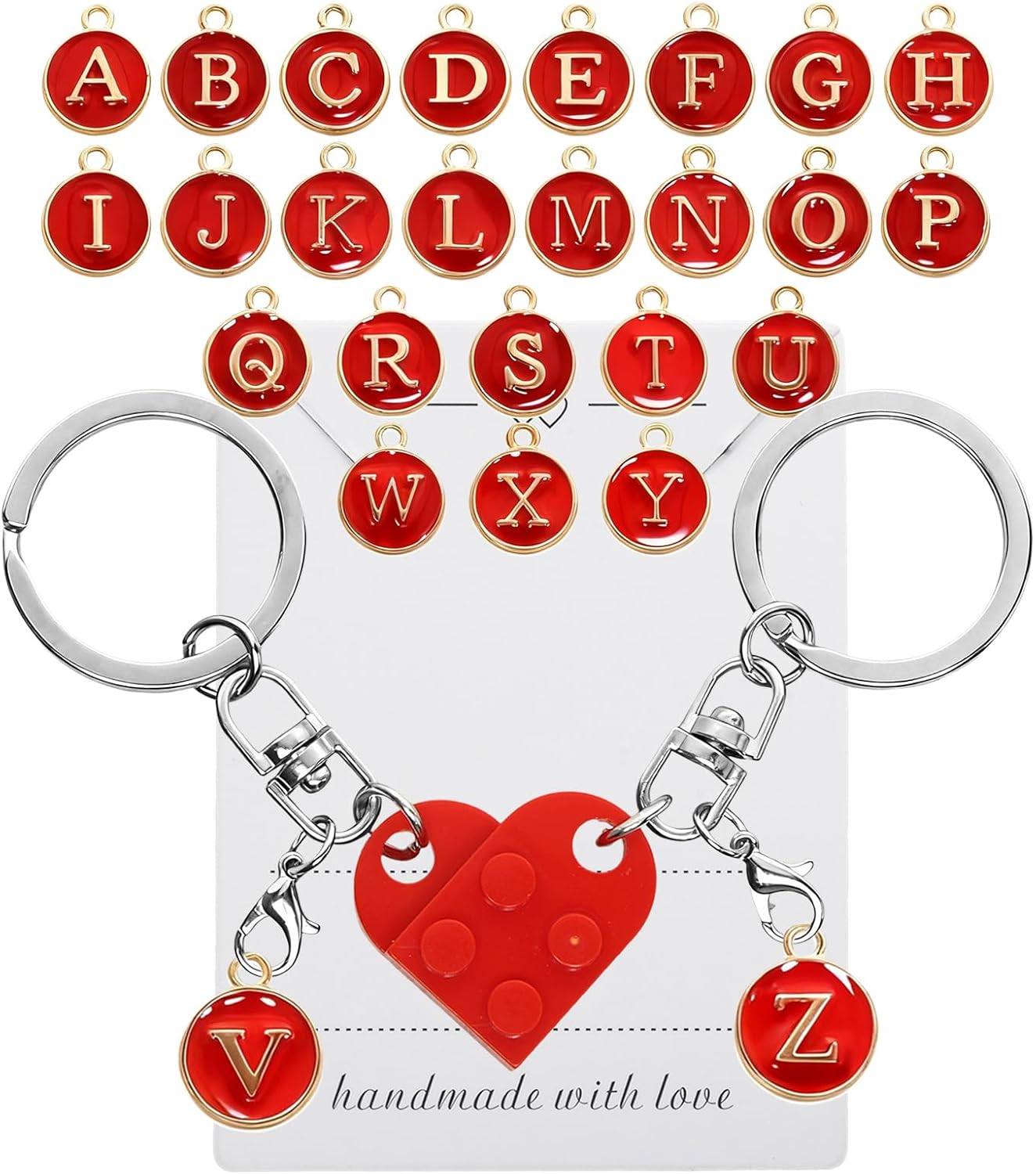Personalized Brick Matching Couple Heart Keychains Valentine's Gifts for Boyfriend Girlfriend Her Him Couple Lovers