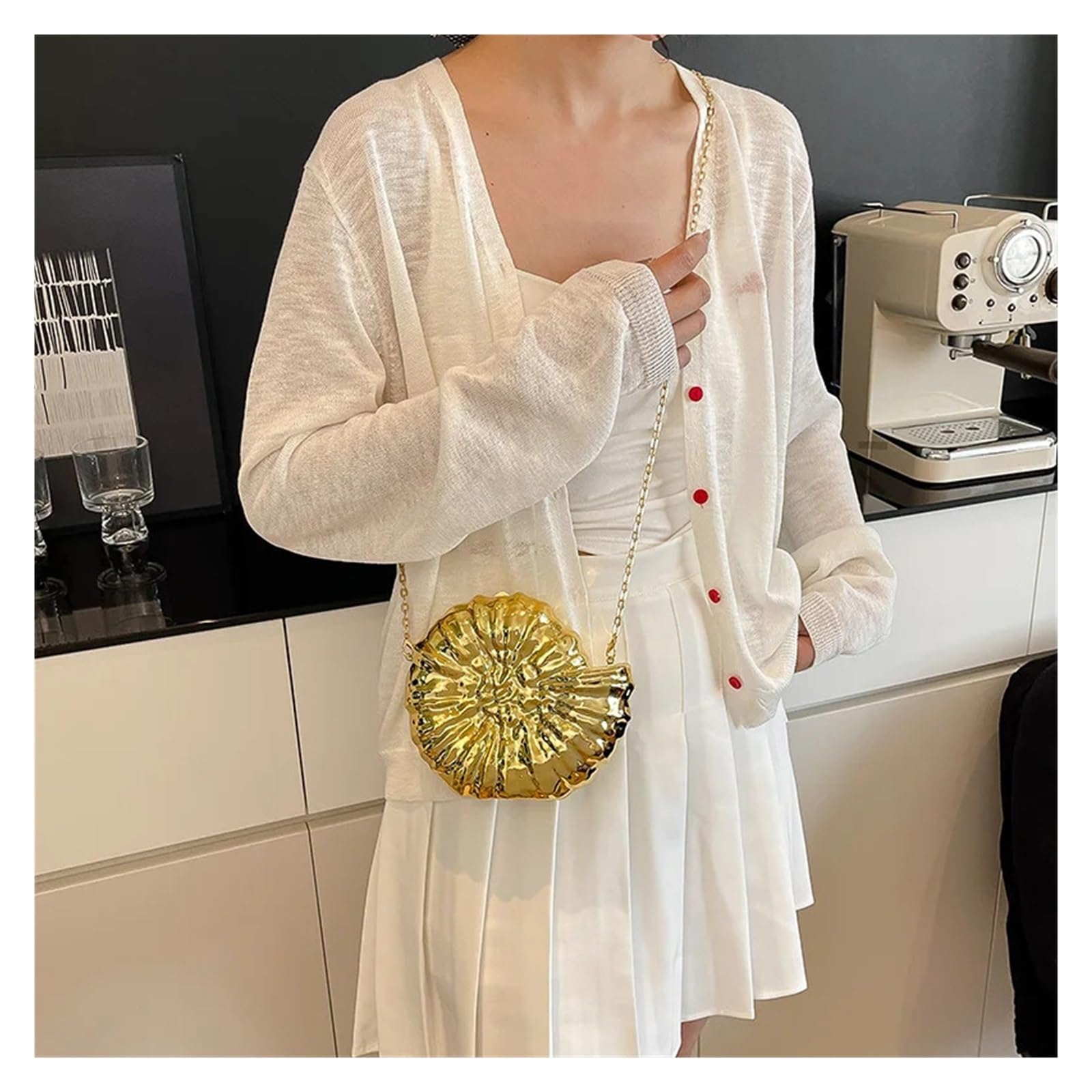 Donna Shell Clutch Borsa da sera estiva con conchiglia, borsa a tracolla lucida, mini pochette, a catena, donna