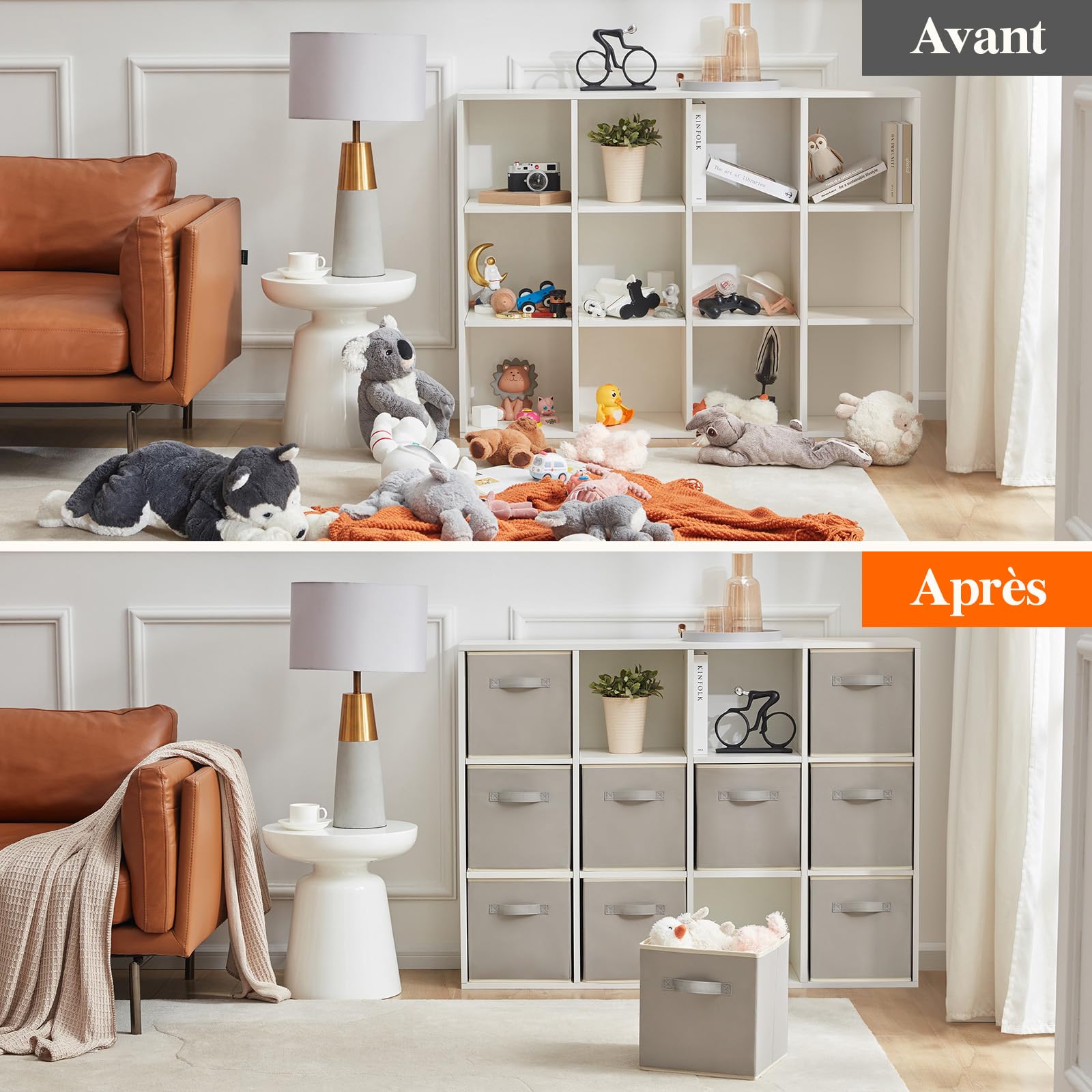 Lifewit Lot de 10 Cubes de Rangement Pliables, Panier en Tissu, Caisse, Boites Rangement avec Poignées, Organisateur pour Vetements, Jouets, 26,5 x 26,5 x 28 cm, 18 L, Gris Clair
