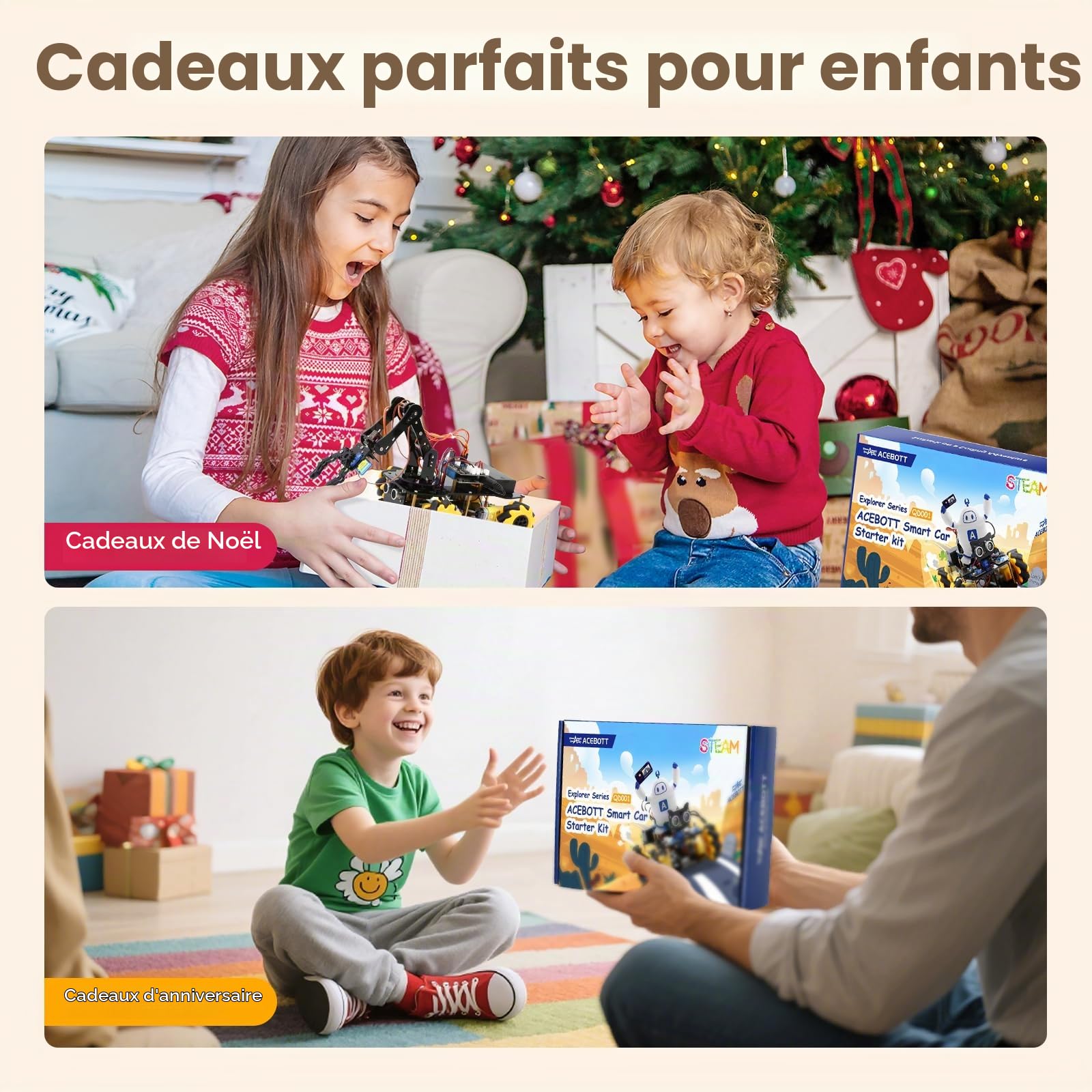 Robotique pour enfants de 8 à 12 ans, kit de voiture robot intelligent ACEBOTT avec 5DOF, jouets STEM pour garçons âgés de 8 à 12 ans, 12 à 16 ans et plus, codage ESP32 Arduino/Python/Blockly