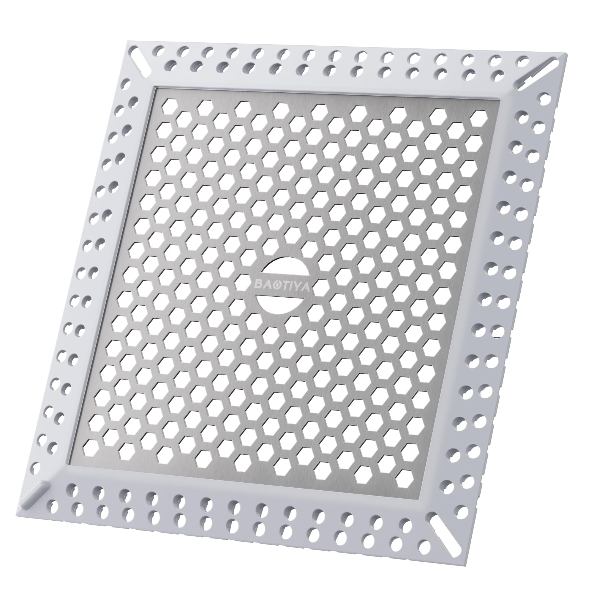 Photo 1 of BAOTIYA Not Moving Shower Drain Hair Catcher,Effective Hair Catcher Shower Drain,Square Flat Shower Drain Cover Protector Filter,Efficient Drainage,Hair Trap Stopper (Gray, 4 inch)