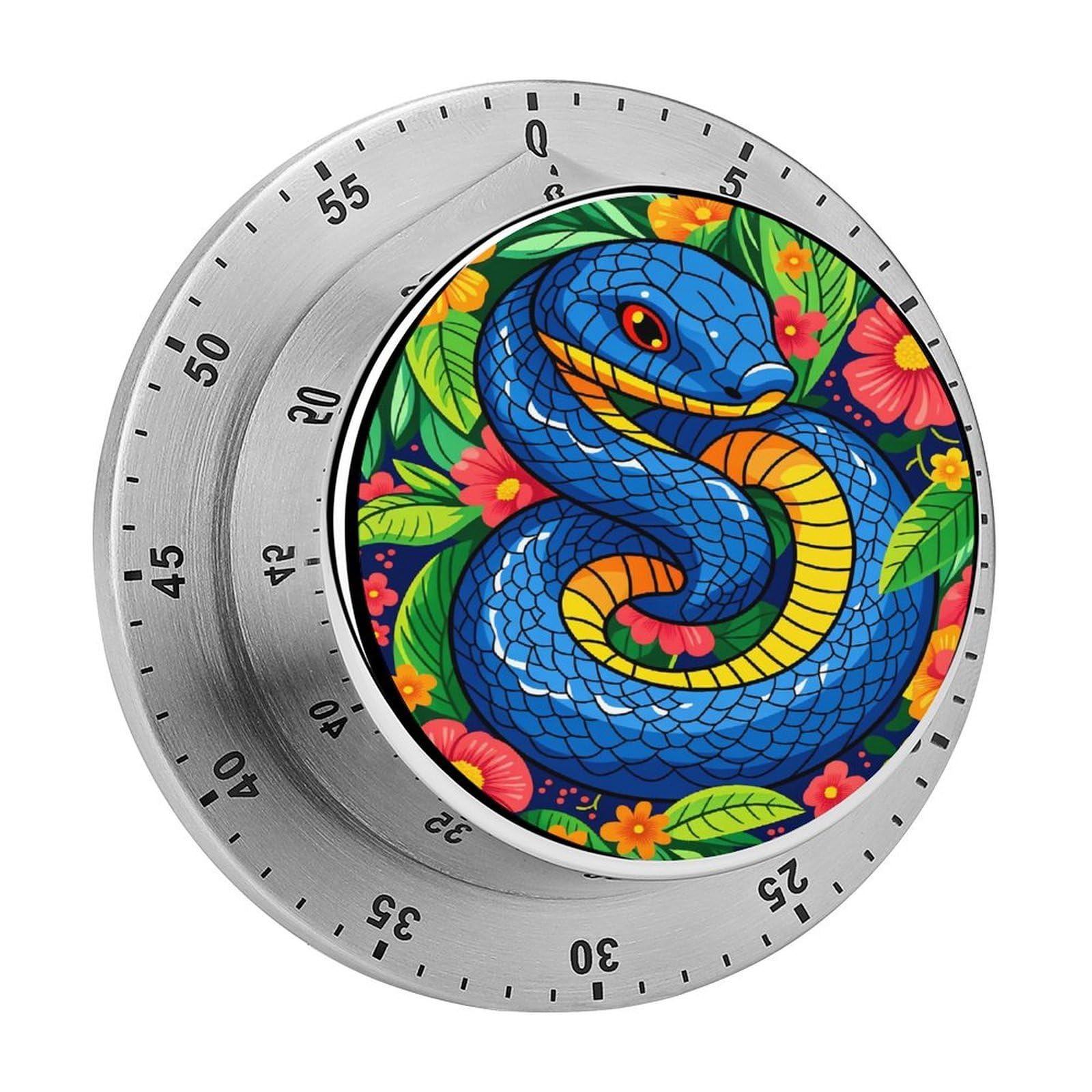 Jungle Blue Snake 60 Minute Wind Up Timer,Visual Mechanical Magnetic Timer with Loud Alarm for Kitchen