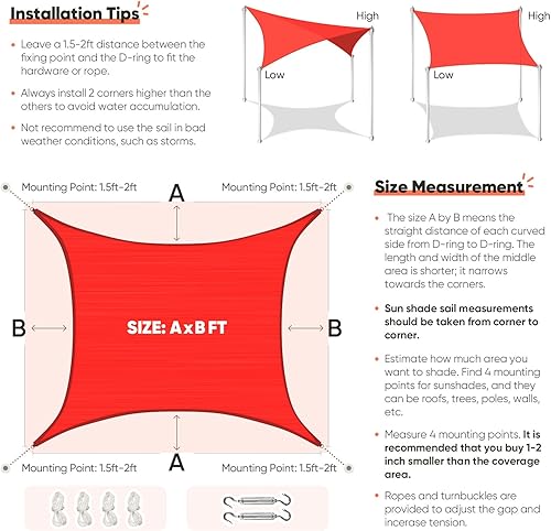 Miniatura 6 de Toldo Quictent de polietileno de alta densidad, 6.53 ozm, rectangular, para exteriores, 98 % protección UV, kit de herramientas, sombra para patio o