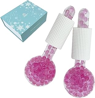اداة ثلج زجاجية بتصميم كرة لتدليك الوجه امنة للاستخدام في الفريزر وفعالة للغاية لروتين التجميل اليومي وشد البشرة وتقليل الانتفاخات والصداع وتعزيز الدورة الدموية والبشرة (بينك)، زهري، موصل بسلك كهربي