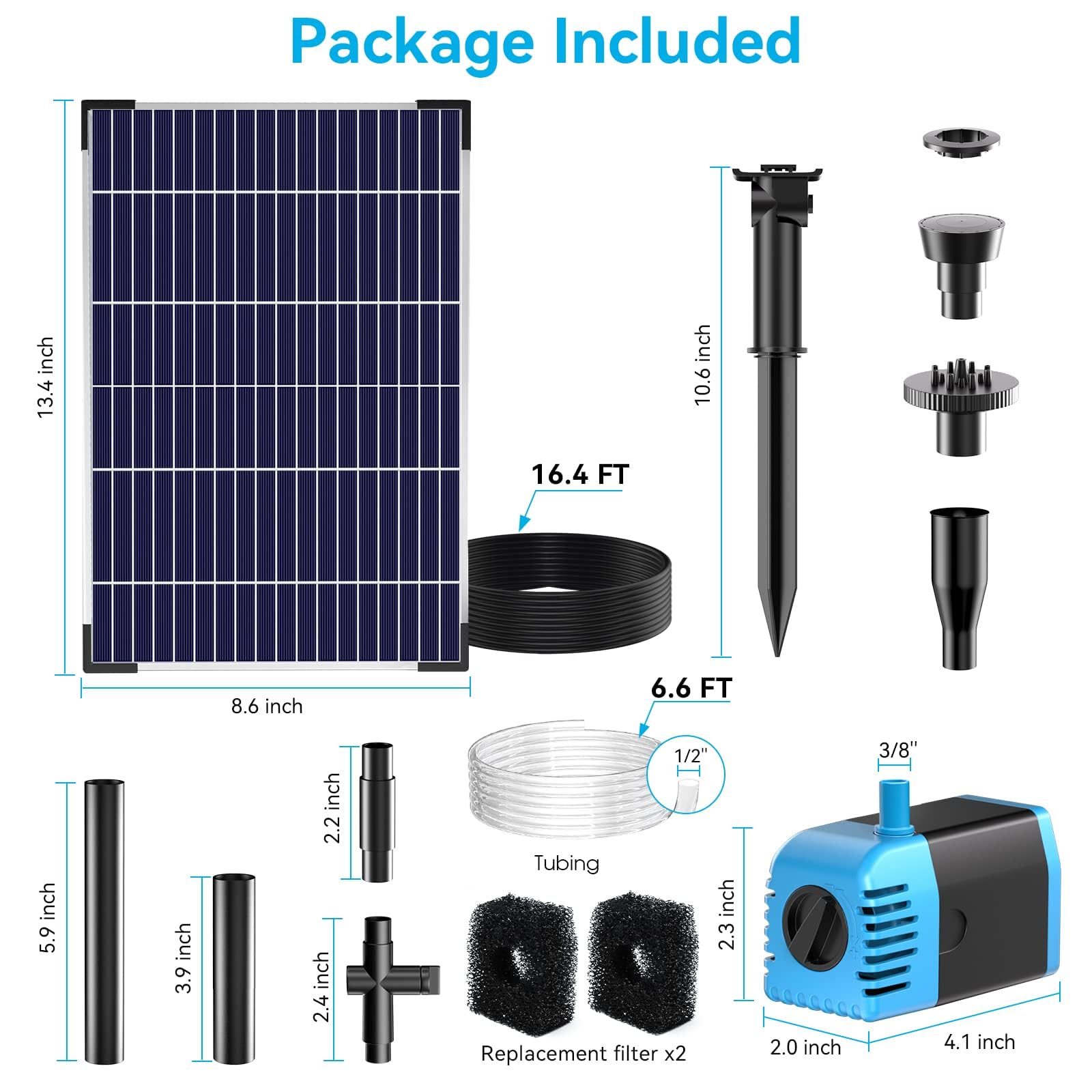 POPOSOAP Solar Pond Pump 12W, 600 L/H Submersible Solar Fountain Pump with Dry-Run Protection Adjustable Flow for Garden Pond Fish Tank Bird Bath — view 6