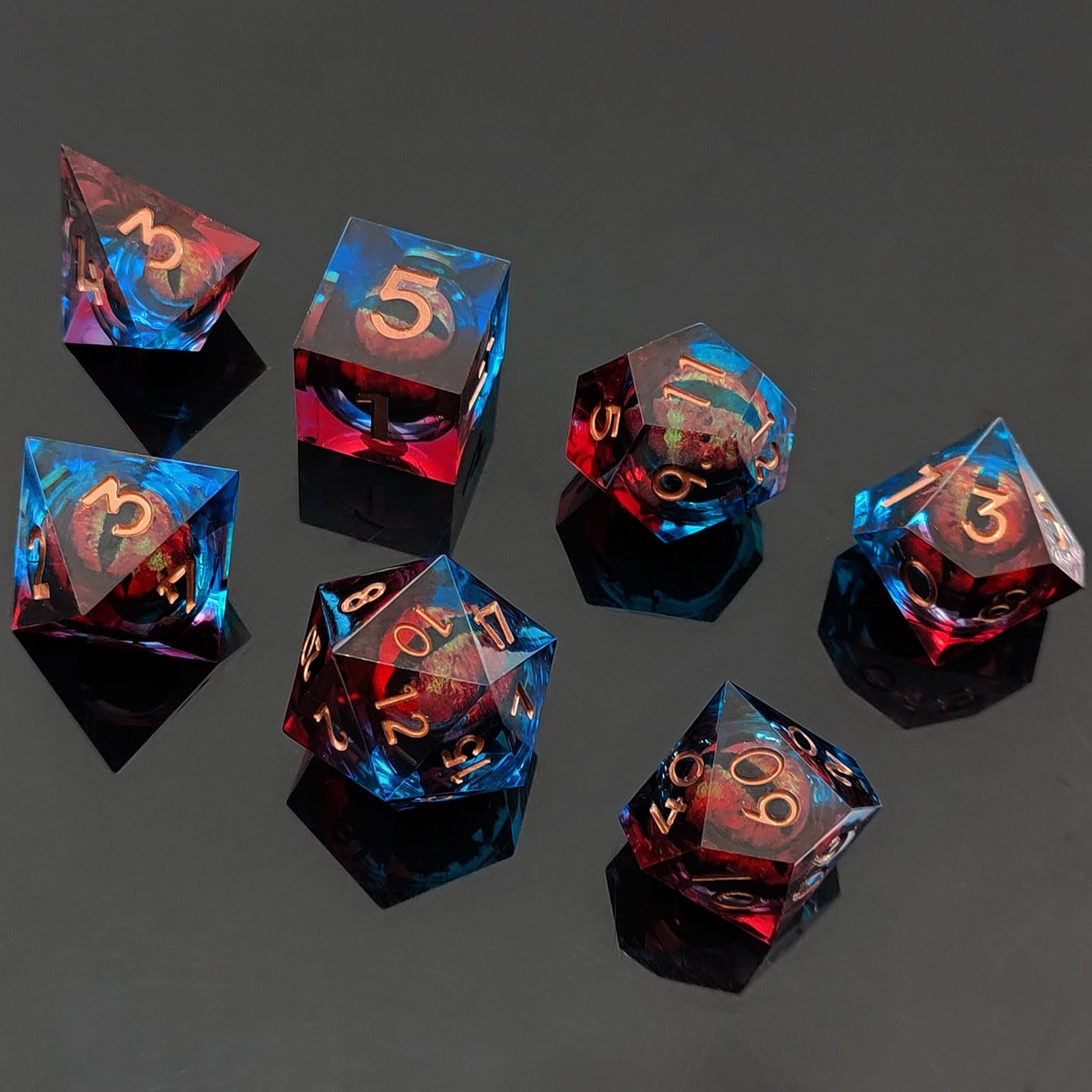 ORUZA 7 PCS Dragon Eye DND Dice Liquid Core D&D Dice Resin Sharp Edge Polyhedral D&D Dice Set for Dungeons and Dragons Role Playing Die D20 D12 D10 D8 D6 D4 D% - Image 3