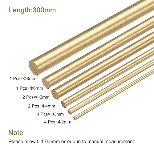 Miniatura 14 de MECCANIXITY Varillas de latón redondo de latón macizo, pasador de stock de 0.079 in a 0.315 in de diámetro surtido para varilla de latón de 11.811