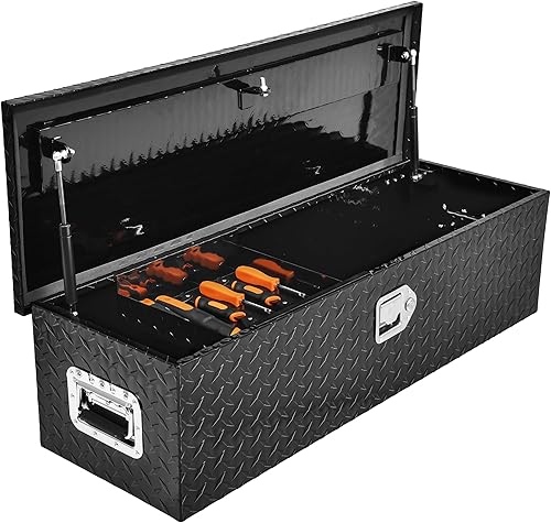 YITAMOTOR Cajas de herramientas de aluminio resistente con estante deslizante, caja de herramientas de placa de diamante para camioneta, remolque,
