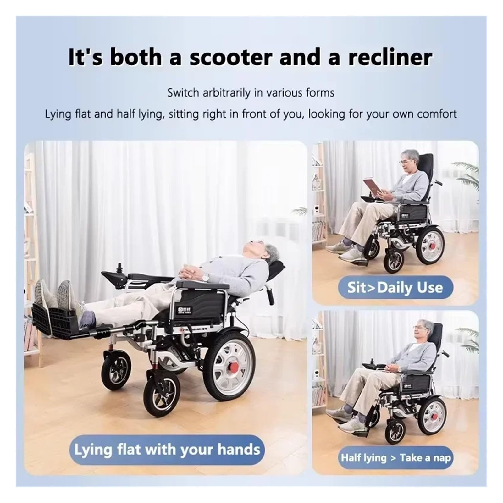 Sedia A Rotelle Elettrica Scooter For Mobilità A Quattro Ruote Pieghevole Completamente Automatico Intelligente For Anziani For Disabili Mobilità Confortevole Fluida(Rose Red)