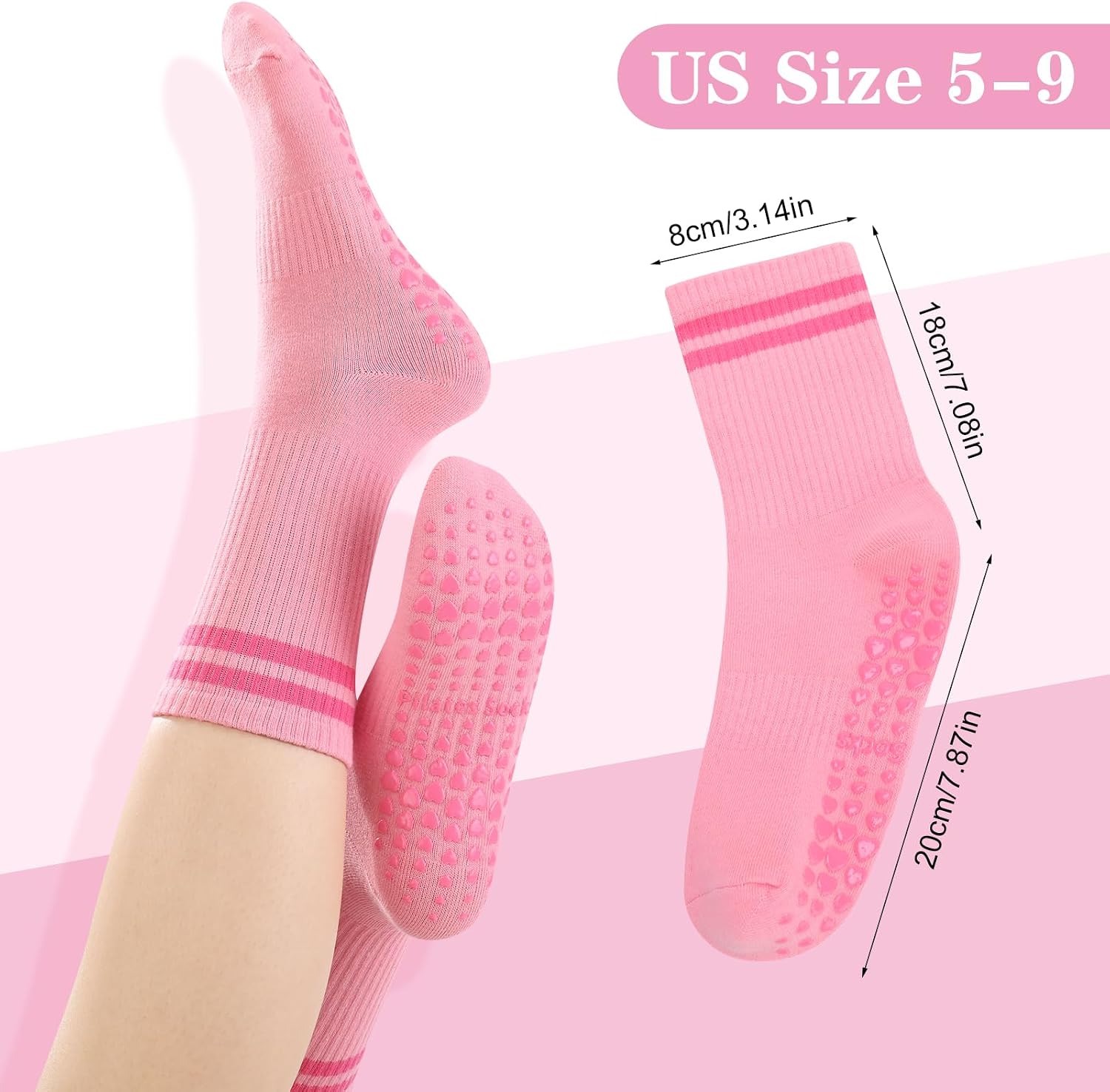 6 Pairs Yoga Socks, Non Slip Grip Pilates Socks for Women Size 5-10 Anti-Slip Athletic Sock with Grips for Women Yoga Pilates