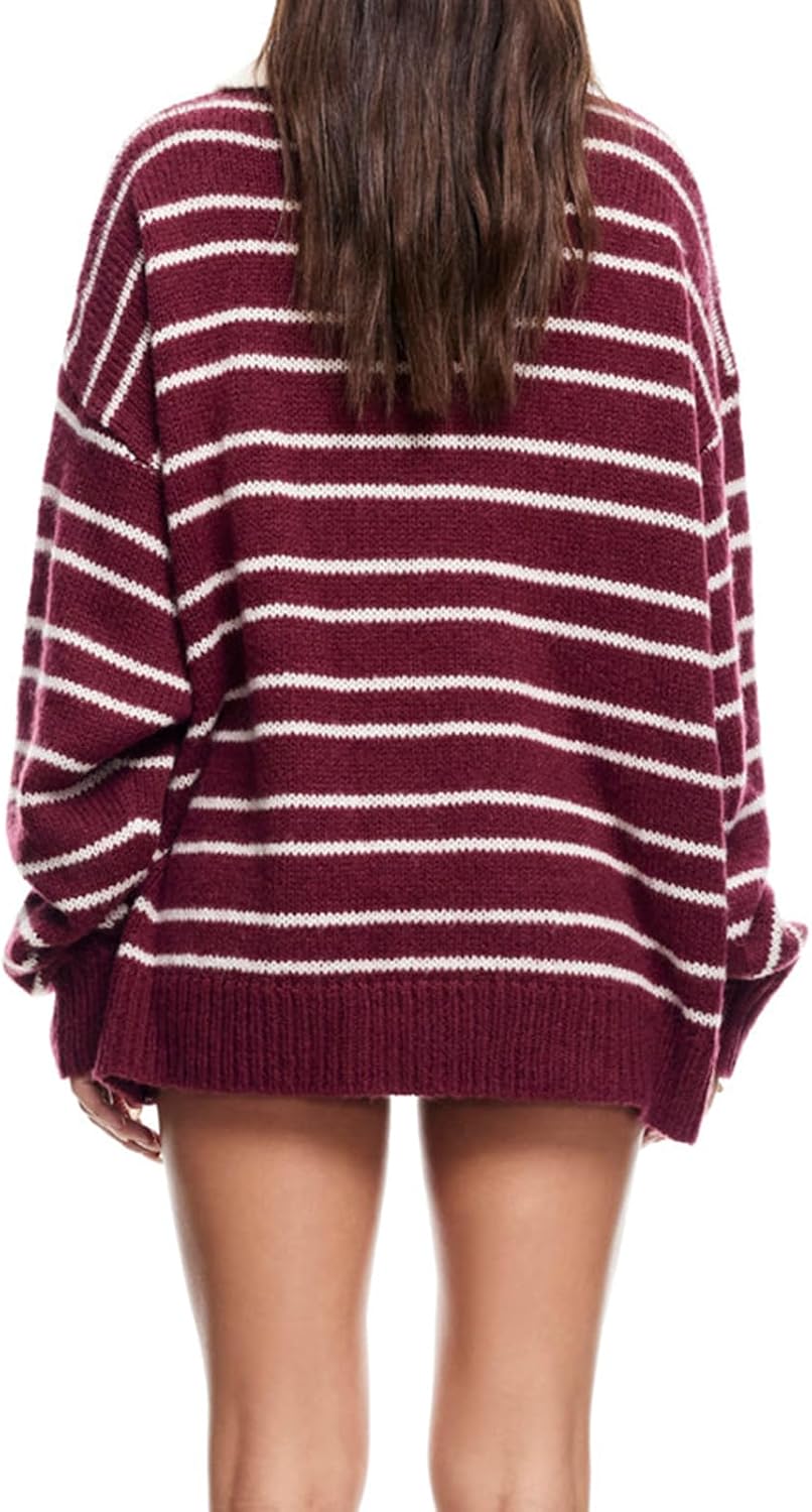 Women Y2k Striped Rugby Polo Shirt Knit Vinatge Tops Long Sleeve Button Collared Neck Preppy Pullover Sweatshirt - Image 2