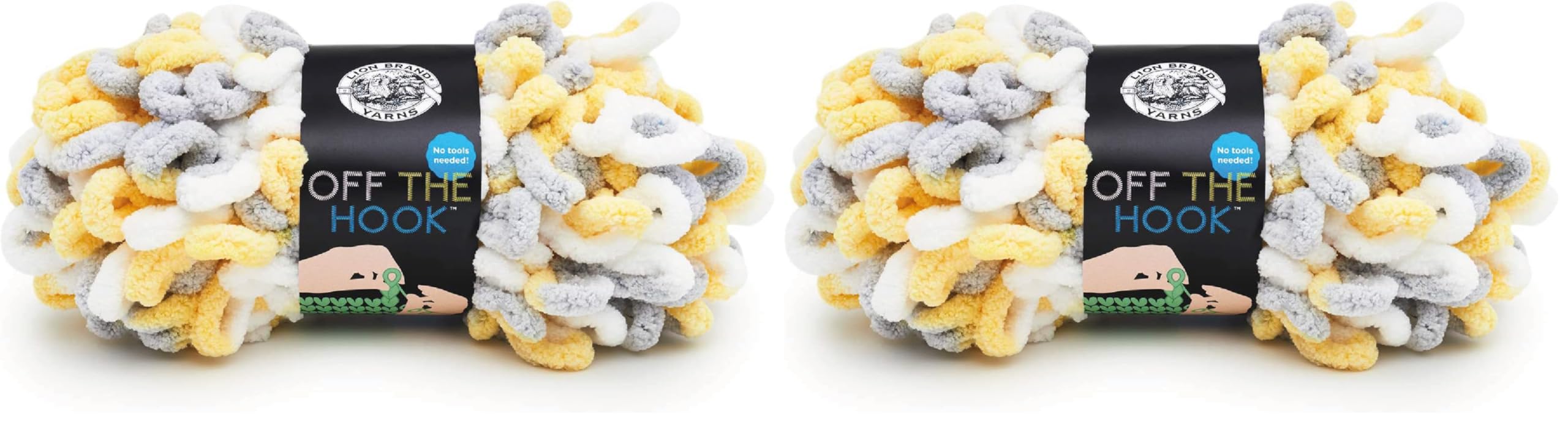 Lion Brand Yarn Off the Hook Yarn, Bulky No-Needle Craft Yarn for Crocheting, Hand-Knitting Yarn, 2-Pack, Lemon Drop