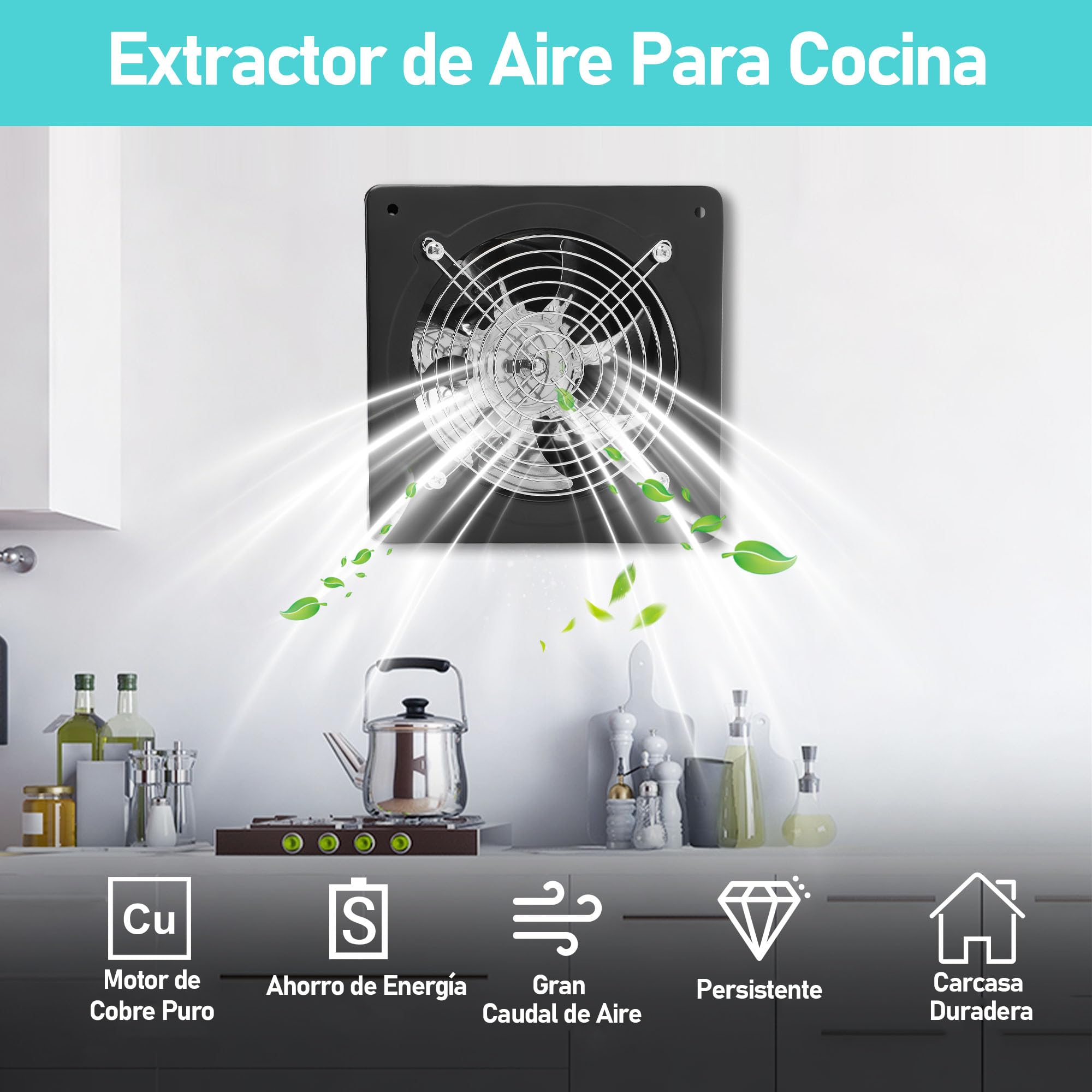 Extractor de Aire con Interruptor, Ventilador Silencioso Montado en Ventana con 3 Orificios para Campana de Cocina, Baño, Uso Industrial (4 pulgadas 20W)