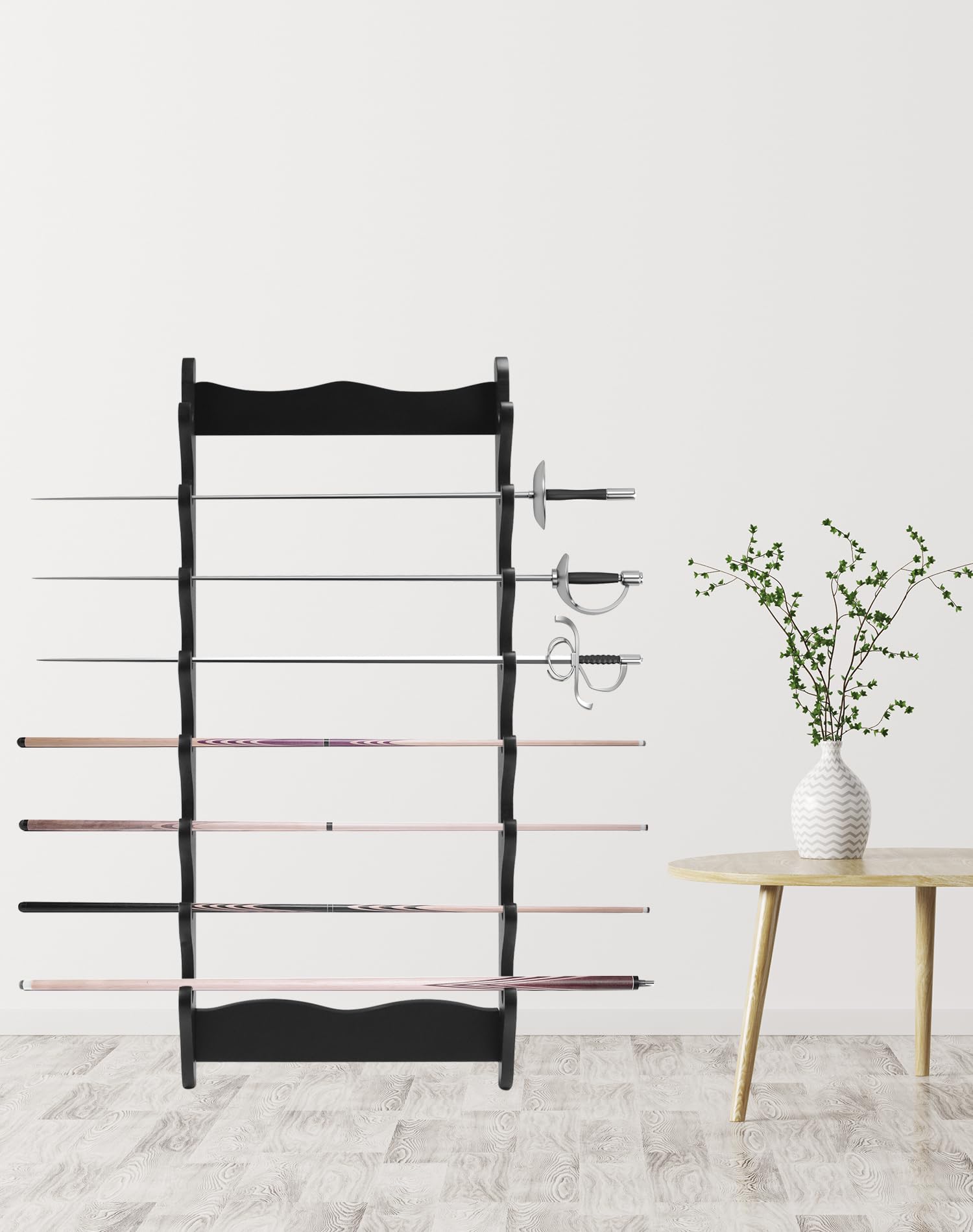 QWORK Soporte de espada de 8 niveles, soporte Katana, soporte de pared Katana, espadas, cañas de pescar y flautas