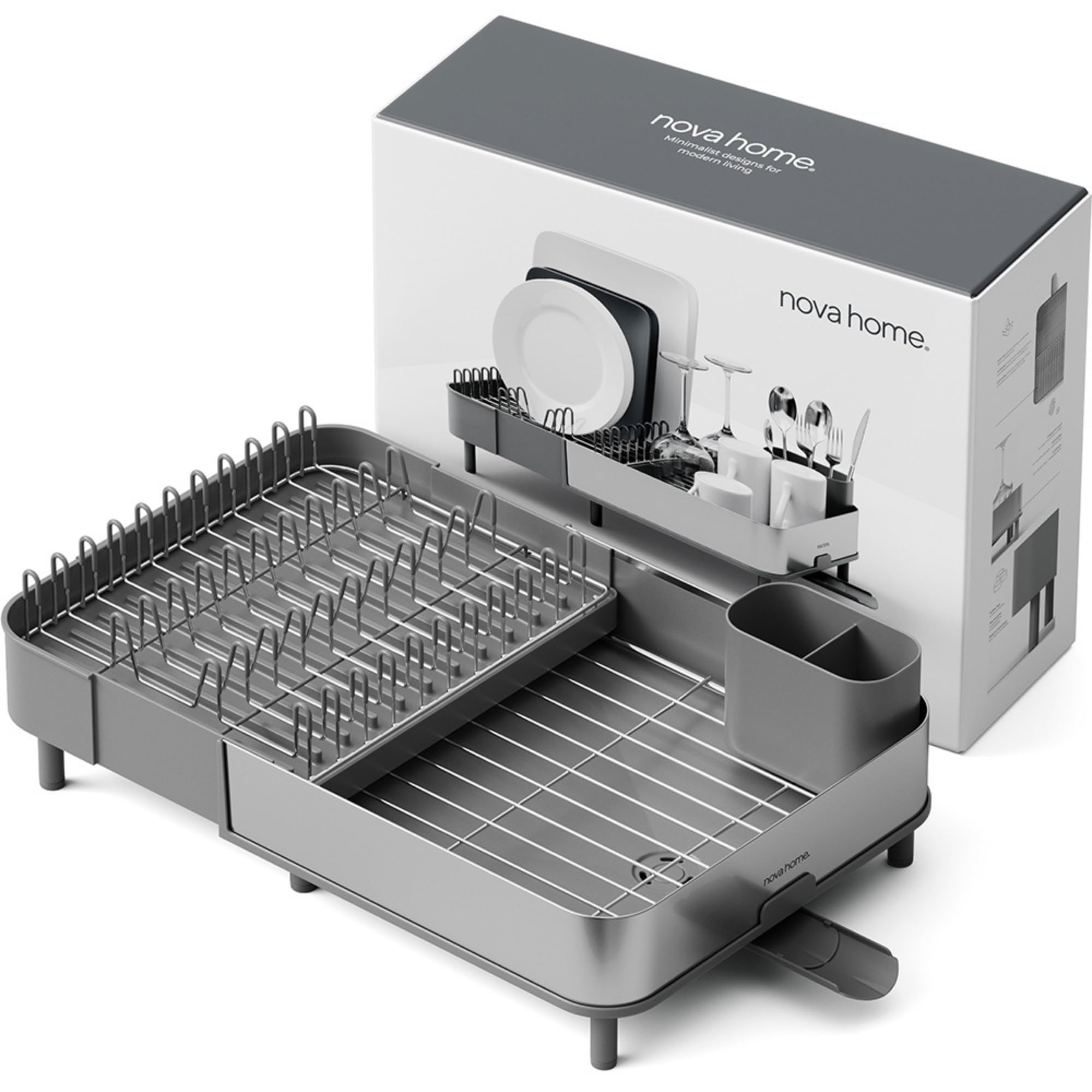 NOVA HOME - Escurreplatos Extensible de Acero Inoxidable | Diseño Moderno, Minimalista, Elegante y Adaptable Gris Oscuro