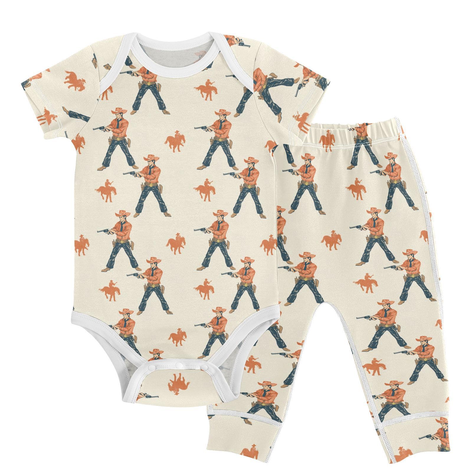 vvfelixl Western Cowboy Baby Layette Sets,Baby Bodysuits Set Unisex Short Sleeve Babys Pants Sets 9-12M