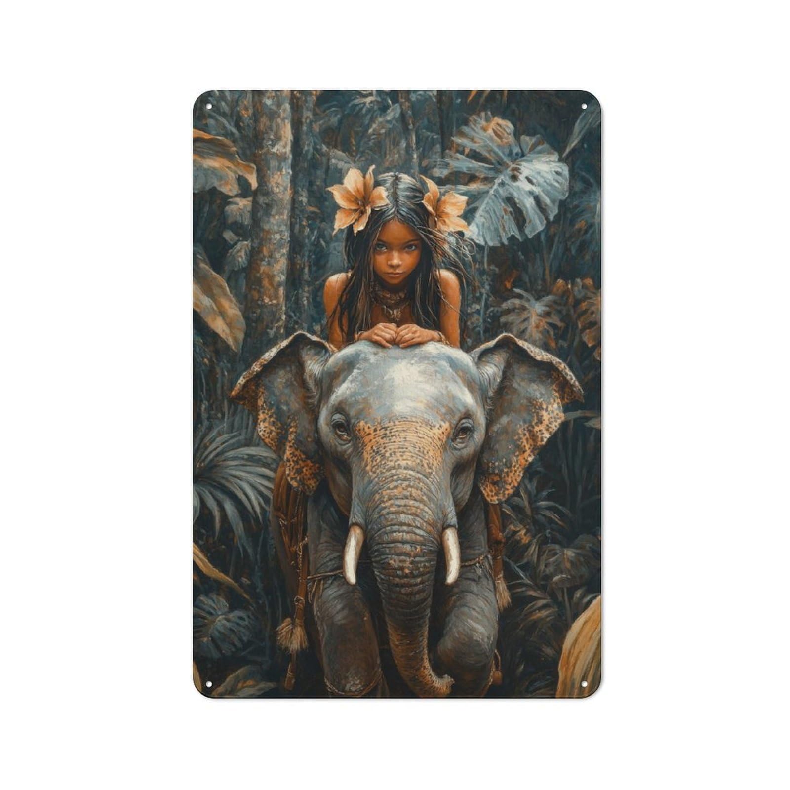 Junmoney Girls Jungle And Elephant Tin Wall Plaque 30X20cm With For Hobby Room Or Studio, For Metal Sign Collectors, For Kitchen And Home Bar Decor