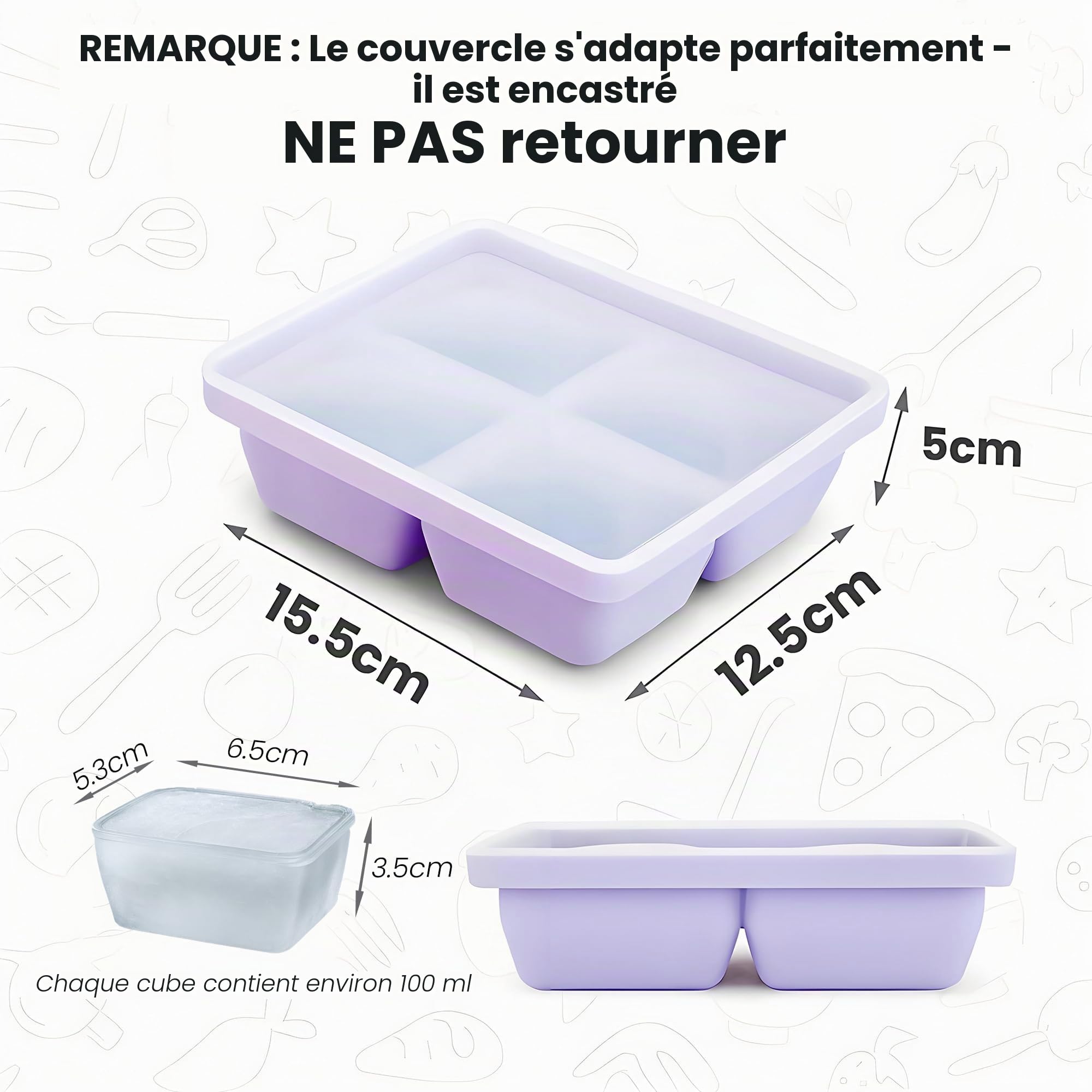 Lot de 3 bacs chacun - Moules à glaçons en silicone faciles à démouler avec couvercle amovible - Parfait pour boissons fraîches, aliments, whisky - Certifié CE et sans BPA (2)