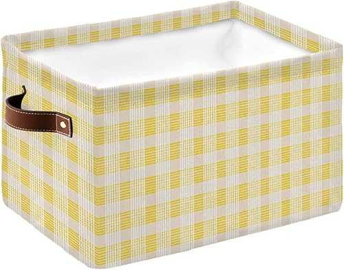 Cesta de almacenamiento a rayas amarillas y blancas para estantes, cubos de almacenamiento de tela a cuadros amarillos y blancos, organizadores de