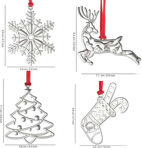 Miniatura 3 de Juego de 8 adornos colgantes de Navidad, adorno de Navidad plateado para decoración del árbol de Navidad, adorno de árbol de Navidad, copo de nieve,