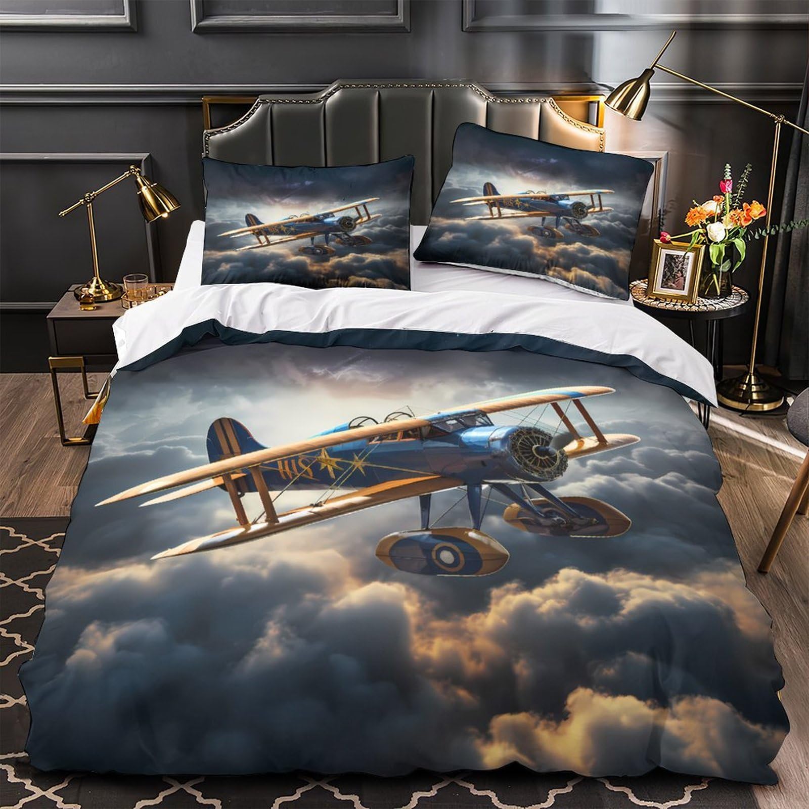 Housse de couette aviation classique lit double 2 taies 3D