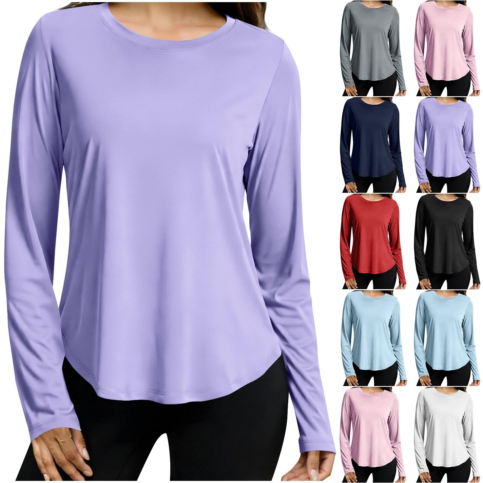 Camicia sportiva da donna a maniche lunghe da corsa Top ad asciugatura rapida traspirante protezione solare fitness palestra allenamento t-shirt leggera girocollo tinta unita escursionismo yoga