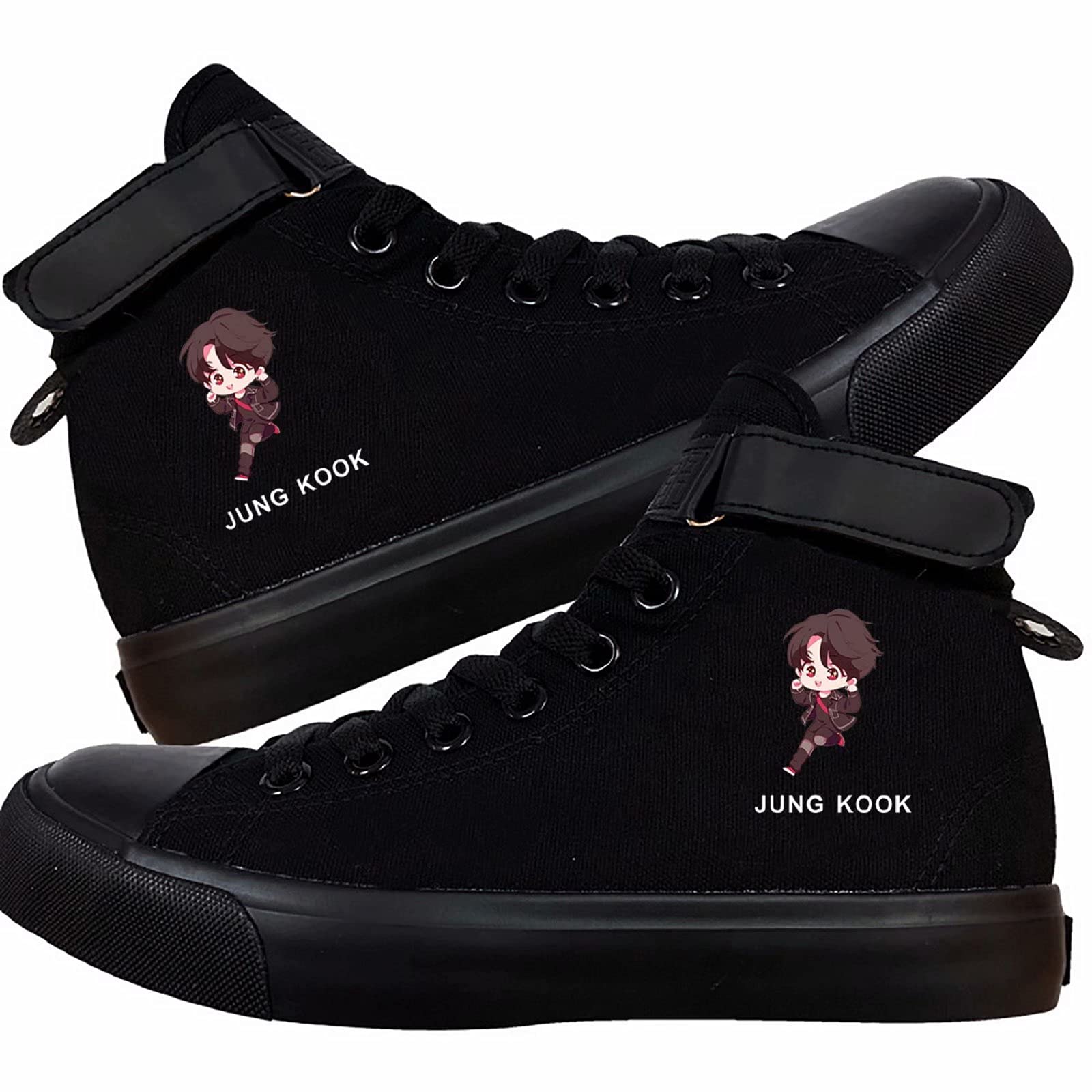 Kpop Jungkook Shoes Jimin High Top Sneakers Cartoon Image J-Hope Rap Monster Jin SUGA V Signature Canvas Shoes