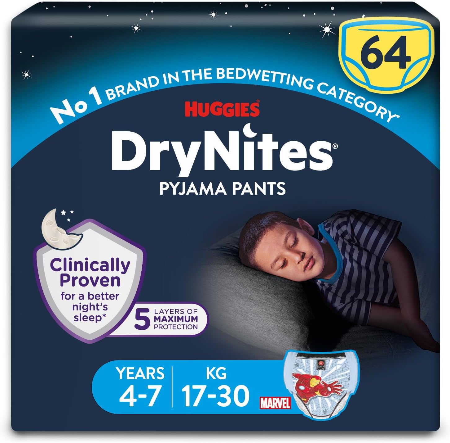 DryNites, Pyjama Pants, Boys 4-7 Years (17-30KG), 64 x bedwetting Pants, Up to 100% Leak Free Nights