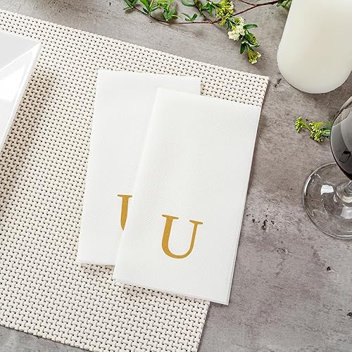 Miniatura 356 de Luxenap - Toallas de invitados de 15.8 x 7.9 pulgadas, 50 toallas de mano con letras plateadas, letra "P", fuente Sans Serif, servilletas de papel