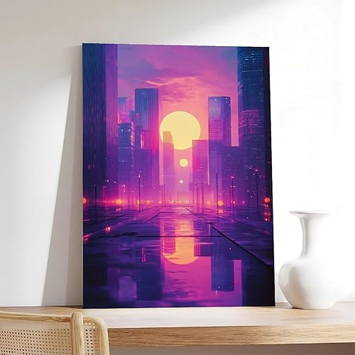 Miniatura 7 de ZMLIS Synthwave Aesthetic Wall Print – Vaporwave Inspired Urban Art, Purple & Orange Neon Poster for Modern Home Decor Canvas Posters Wall Art