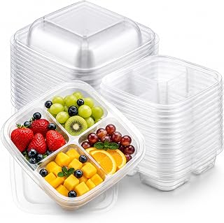 50 Pcs Bento Snack Containers, 4 Compartment Meal Prep Lunch Container, Plastic Divided Food Storage Containers, Disposable Snack Container with Lids for Takeaway, Home, Work, Travel