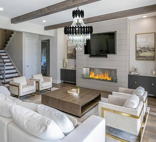 Miniatura 7 de Vimatto Candelabro moderno de cristal negro, estilo imperio, iluminación de 20.5 pulgadas, 11 luces, lámpara de cristal colgante de gota de lluvia