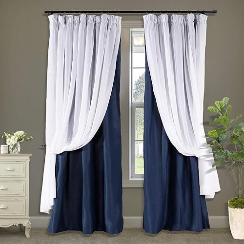 Miniatura 3 de Frelement - Cortinas opacas de 2 capas y ganchos planos, 2 en 1, cortinas con aislamiento térmico para habitación de niños, sala de estar, cama, 1