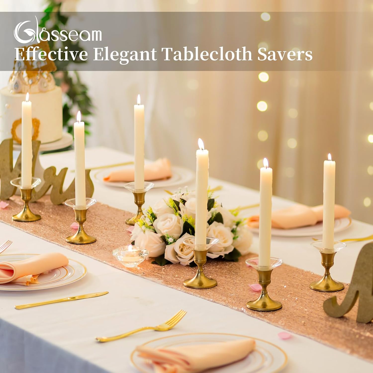 Glasseam Candle Drip Protectors for Candle Stick Candle Holder, Clear Glass Bobeches for Candlesticks Set of 12, Round Wax Catchers for Candles, Taper Candle Holders for Table Centerpiece Wedding - Image 3