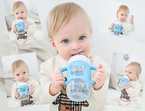 Miniatura 9 de Asas de biberón, mango duradero de silicona de grado alimenticio para biberones de cuello ancho, bonito diseño de oso, paquete de 2, rosa y morado