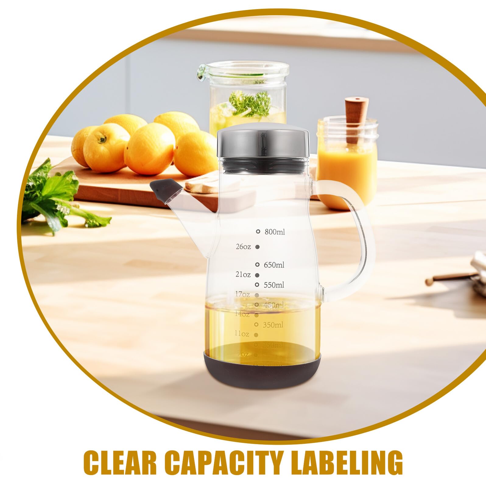 Ipetboom Oliera in Vetro Grande Capacità Funzione Multipla, 1 Pz | Acciaio Inox e Silicone, Vetro Alto Borosilicato, Design Anti-perdita, per Olio e Aceto