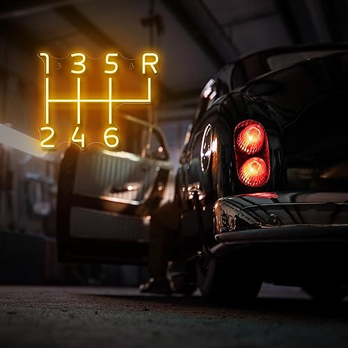 Miniatura 8 de Kavaas Letrero de neón para cambio de marchas, palanca de transmisión manual LED para decoración de garaje  Letrero de neón para decoración de