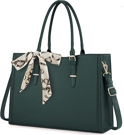 Laptop Bag for Women 15.6 inch Leather Laptop Tote Bag Waterproof Work Bag for Office Travel Handbag Shoulder Bag Green
