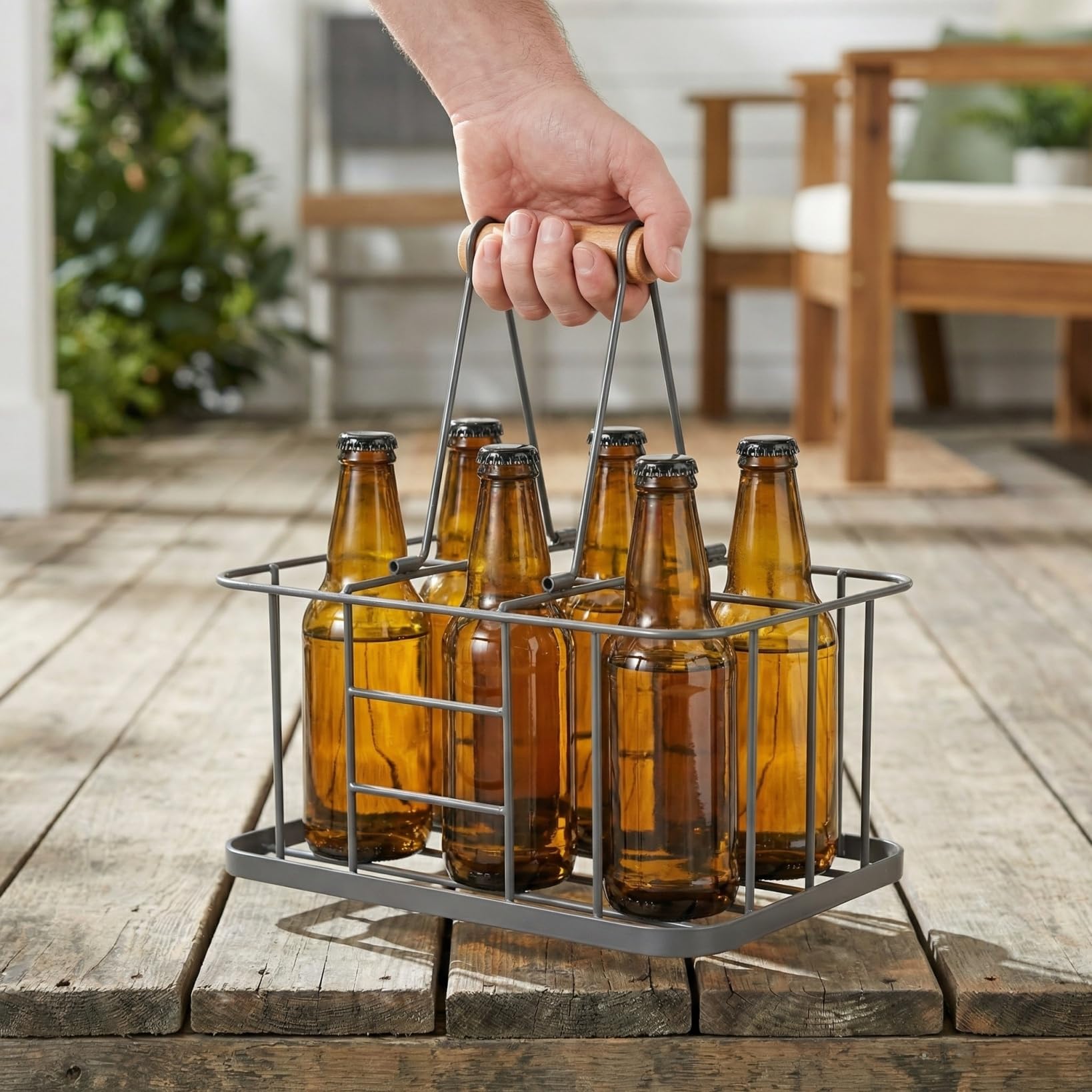 Cabilock Metall Weinregal Für 6 Flaschen Vertikales Rotwein Display Regal Dekorativer Flaschenhalter Mit Holzgriff Platzsparend Für Küche Bar Zuhause Und Party