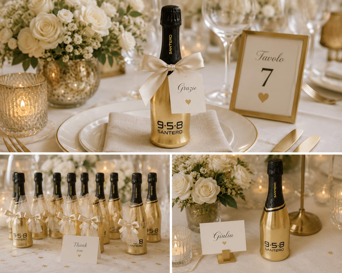 958 Santero Oro Gold Millesimato Mini Bottiglie Spumante Millesimato Oro Gold 20cl x12 – Idea Bomboniera Elegante per Matrimonio, Laurea, Compleanno, Eventi e Confettate – Selezione Sim&Cake