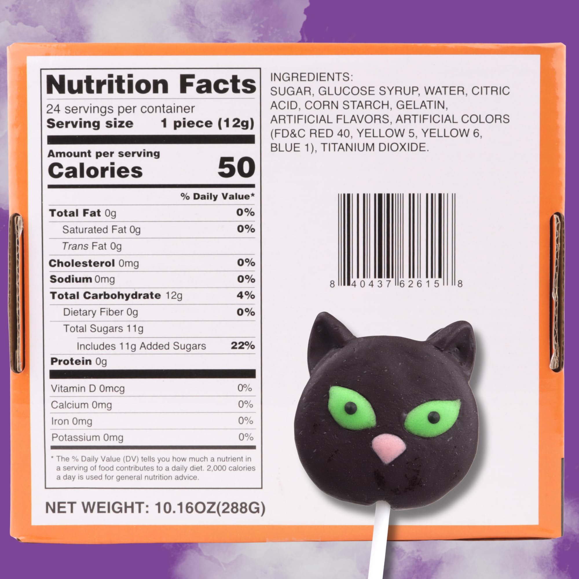Einzeln verpackte Halloween-Lutscher, Süßigkeiten-Wirbel und Katzen-Saugnäpfe, Süßigkeiten- oder Leckerei-Bonbons, 24 Stück