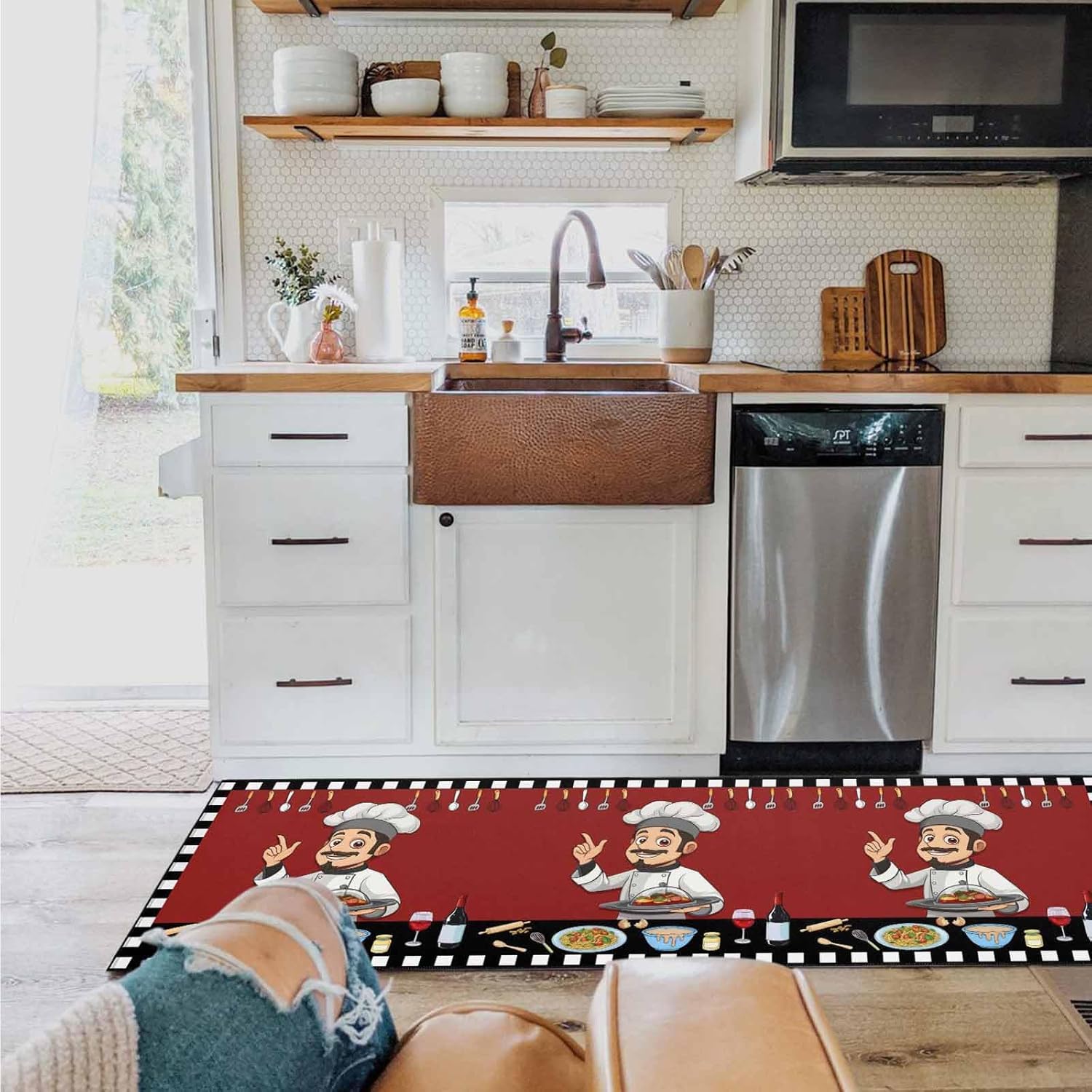 Chef Kitchen Rug Fat Chef Kitchen Rugs, Kitchen Mats for Floor, Kitchen Organization Non-Slip Kitchen Mat, Anti-Fatigue Mat Kitchen Floor Mats Home Decor Runner Rug, Chef Kitchen Decor and Accessories