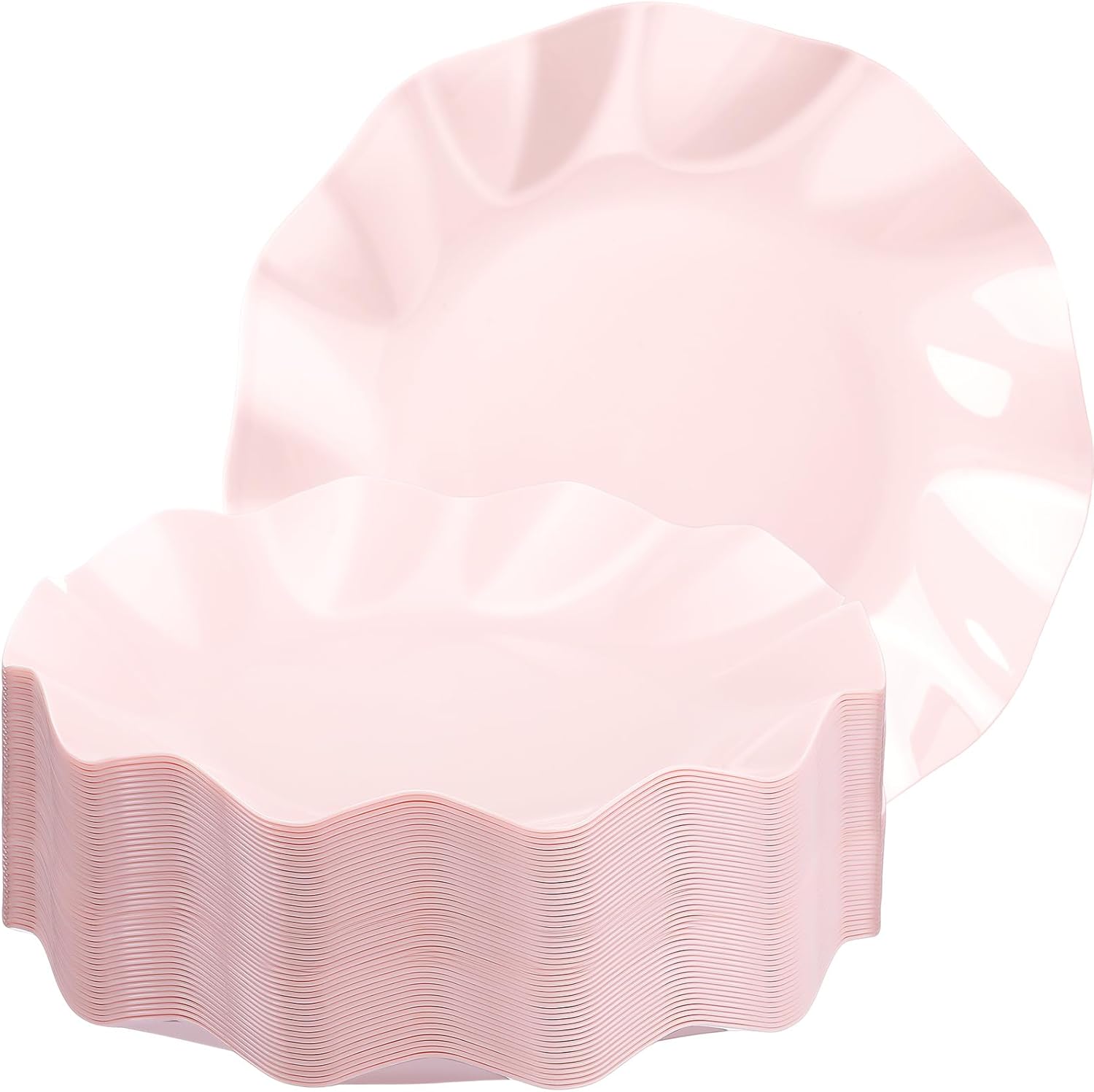 Zhehao 25 Pcs 10 Inch Pink Scalloped Plastic Plates Breakproof Light Weight Dessert Dinner Appetizer Plates for Wedding Baby Shower Bridal Gender Reveal Birthday Pastel Party Supplies